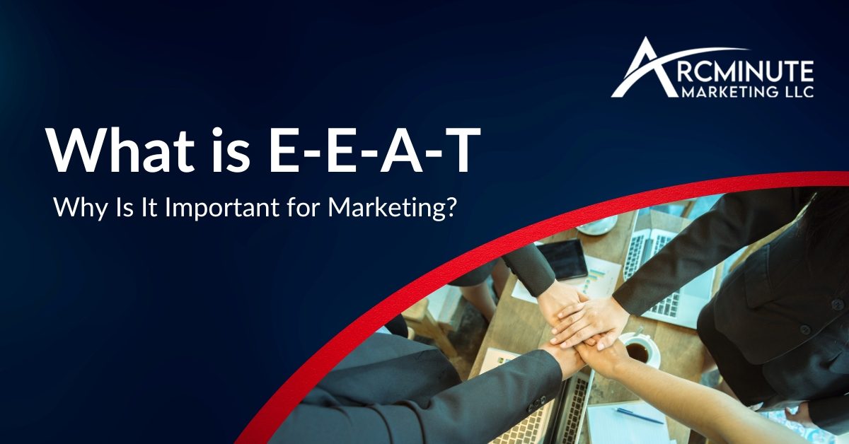 A Business Team Putting Their Hands Together Showing Agreement in Collaboration With Laptops, Notebooks, Coffe Cups, Papers, and Pens on the Table Below | What is E-E-A-T | Why is E-E-A-T Important for Marketing? | Arcminute Marketing