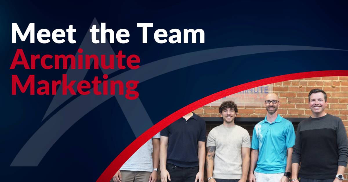 The Team at Arcminute Marketing standing and smiling. Meet the Team. Arcminute Marketing.